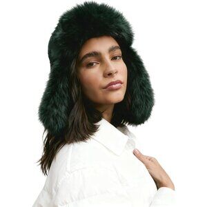 Women Emerald Green Faux Fur Ski Trooper Winter With Earflap Classic Ushanka Cap